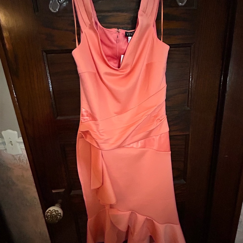 VENUS Pink Asymmetrical Sheath Dress Cowl Neck Sleeveless
